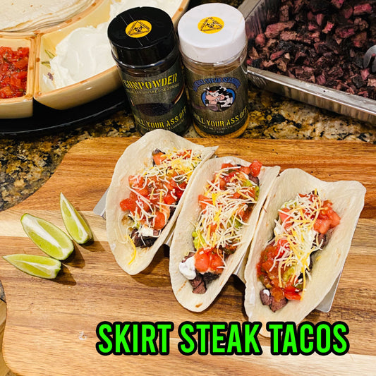 GUNPOWDER SKIRT STEAK TACOS