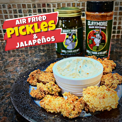 Parmesan, Air-fried, Pickles, Jalapeños, Savory, Snack, Donkey Dongs, Spicy, Crispy Snack, Panko breadcrumbs, Cajun Seasoning, Parties, Game nights