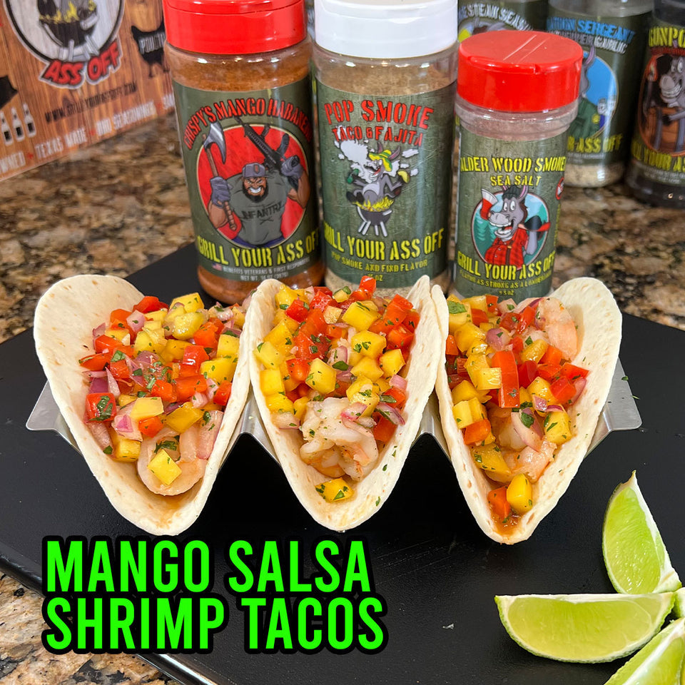 Mango Salsa Shrimp Tacos, Mango Habanero , AlderWood Smoked Sea Salt, Mexican Recipe , Tacos
