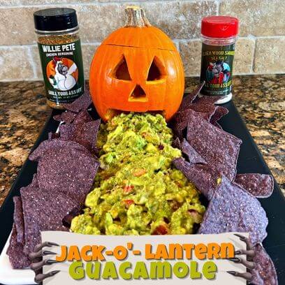 Halloween Guacamole, Halloween Appetizer, Party Snacks, Nachos, Salsa, Jack o Lantern, Pumpkin