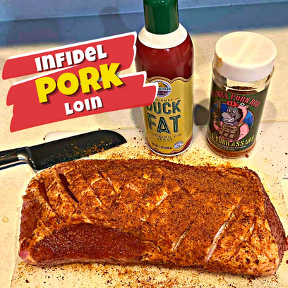 pork loin, recipe, fat cap, duck fat, binder, rub, bold, flavorful, cooking, juicy, celebration, occasion, spices, seasonings, meat