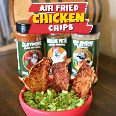 Air fried chicken chips, Guacamole, Spicy, Guac,Chips, Homemade chips, Chicken Chips, Savory snacks, Protein-rich, Appetizer, Crispy chips, Healthy snack ideas, High-protein snacks, Finger food, Air fryer cooking