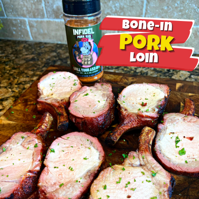 PORK LOIN. BONE IN PORK LOIN, JUICY MEAT, BBQ, SMOKED PORK, SMOKED MEAT, OVEN, EASTER, GRILLED PORK, GRILLING, TENDER, JUICY, MEAT, ROASTED