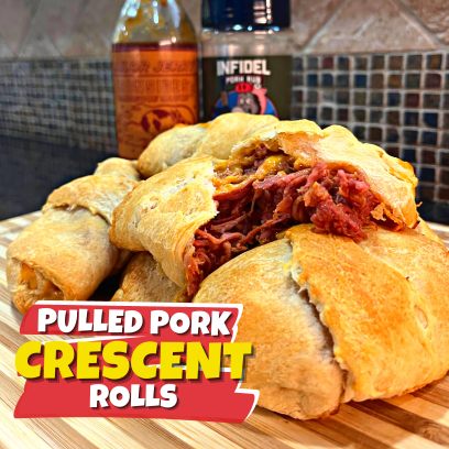 Pulled pork crescent rolls, BBQ pulled pork rolls, Bacon, jalapeno, crescent rolls, Savory pork appetizer, Party food ideas, Homemade, Finger foods, Flaky pastry, pulled pork, BBQ, Comfort food, Family snacks