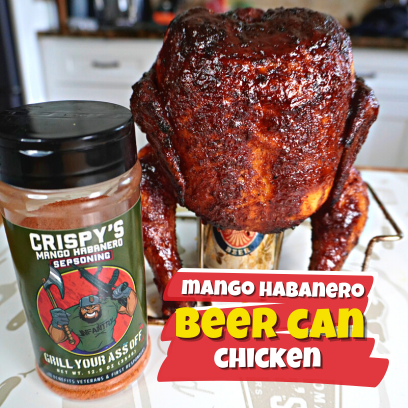 mango habanero, beer can chicken, beer, grilliing, roasted chicken, spicy, summer, backyard grilling, cookout, whole chicken, bbq, barbecue, mango habanero chicken, sweet and spicy chicken, grilled chicken, family dinner