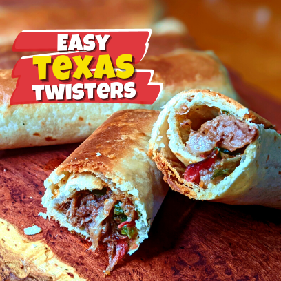 Smoked brisket, Texan BBQ snacks, Texas Twisters, brisket rolls, cheese rolls, BBQ finger food, Spicy Food, Texan BBQ, Easy appetizer, BBQ brisket party snacks, Tex-Mex tortilla rolls, Brisket, BBQ, Twisters, Texan, Appetizer, Grilled, Homemade