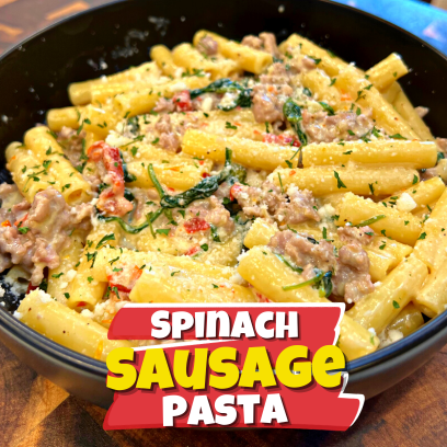 Creamy pasta recipe, Sausage and spinach pasta, Easy Italian recipe, Quick pasta dinner, Creamy Italian Sausage Pasta, Pasta with Sausage and Spinach, How to make creamy pasta, Comfort food recipe, Parmesan cheese pasta