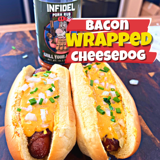 Game day recipes, Super Bowl recipes, Party Snacks, Appetizer, Bacon Wrapped Cheese Hot Dogs, Cheesy Bacon Wrapped Hot Dogs, Grilled Bacon-Wrapped Stuffed Hot Dogs, Bacon Cheese Dogs 