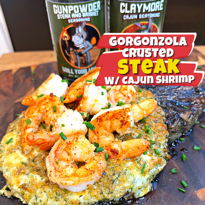 Valentines Day Romantic Dinner, Gorgonzola Crusted Steak, Easy Surf and Turf, Cajun Shrimp Recipe, Gourmet Steak and Shrimp, Easy Steak Recipes, Seafood Dinner