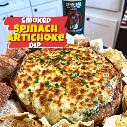 Spinach and artichoke dip, Smoked spinach dip, Artichoke dip recipe, dip in bread, Smoked appetizers, dip ideas, Party dip, Gathering dip, Creamy spinach dip, Easy smoked dip recipe, Homemade smoked dip, Party Food, Game Day,  Appetizers