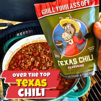 over the top chili recipe,best over the top chili recipe,big green egg over the top chili,smoked chili,texas style chili,grunt style chili