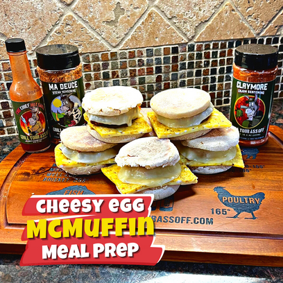 Egg McMuffins, Meal prep, Breakfast, English, muffins, Eggs, Cheese, Ground turkey, Protein, Protein-packed breakfast, Prep ahead breakfast, Healthy breakfast, Convenient breakfast, Quick breakfast idea